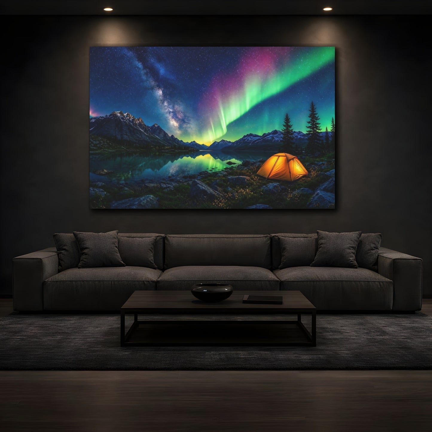 Mockup 3. Nature Aurora Borealis Aurora Night Sky shown as stretched canvas wall art