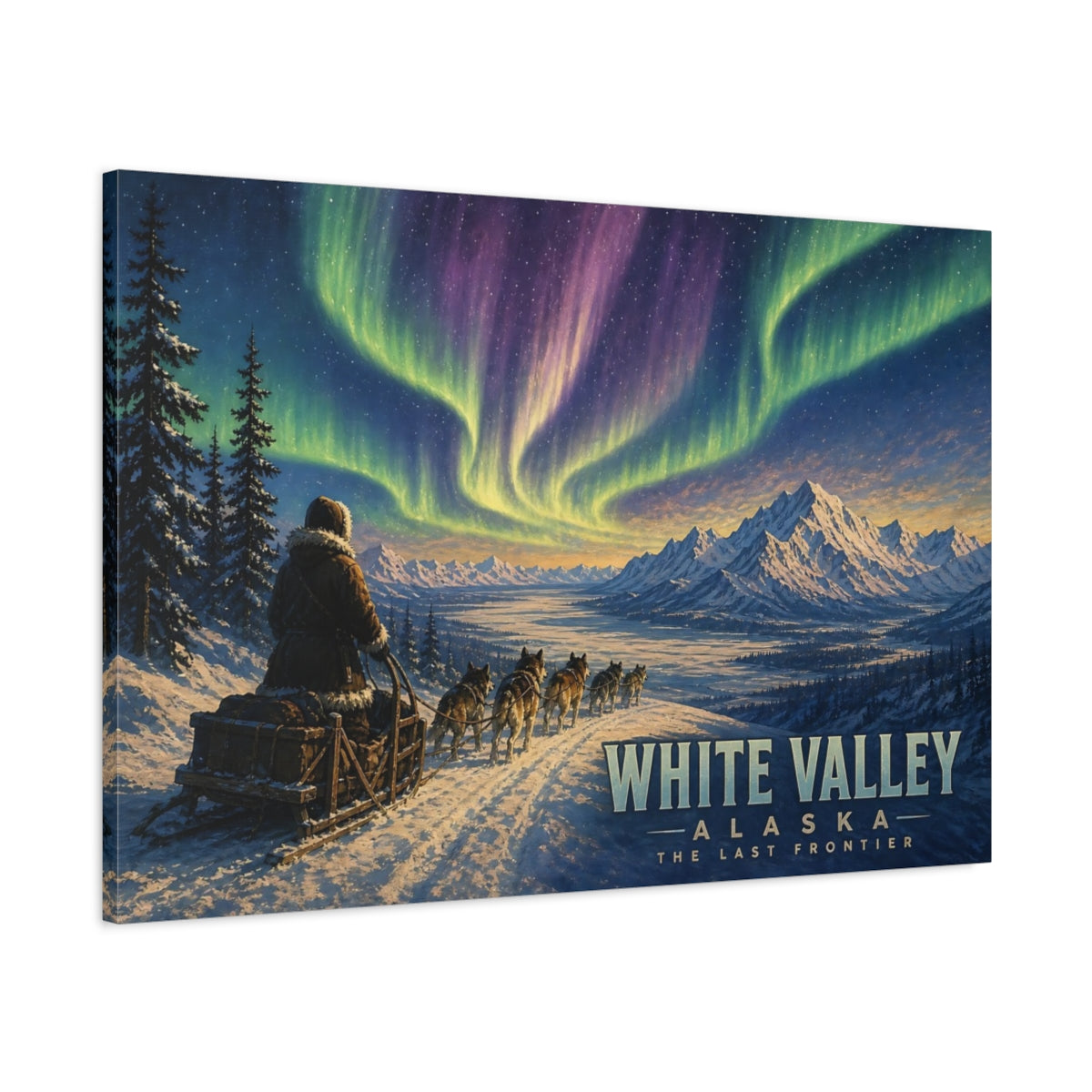 Main Mockup. Nature Aurora Borealis Aurora Snow Scene shown as stretched canvas wall art