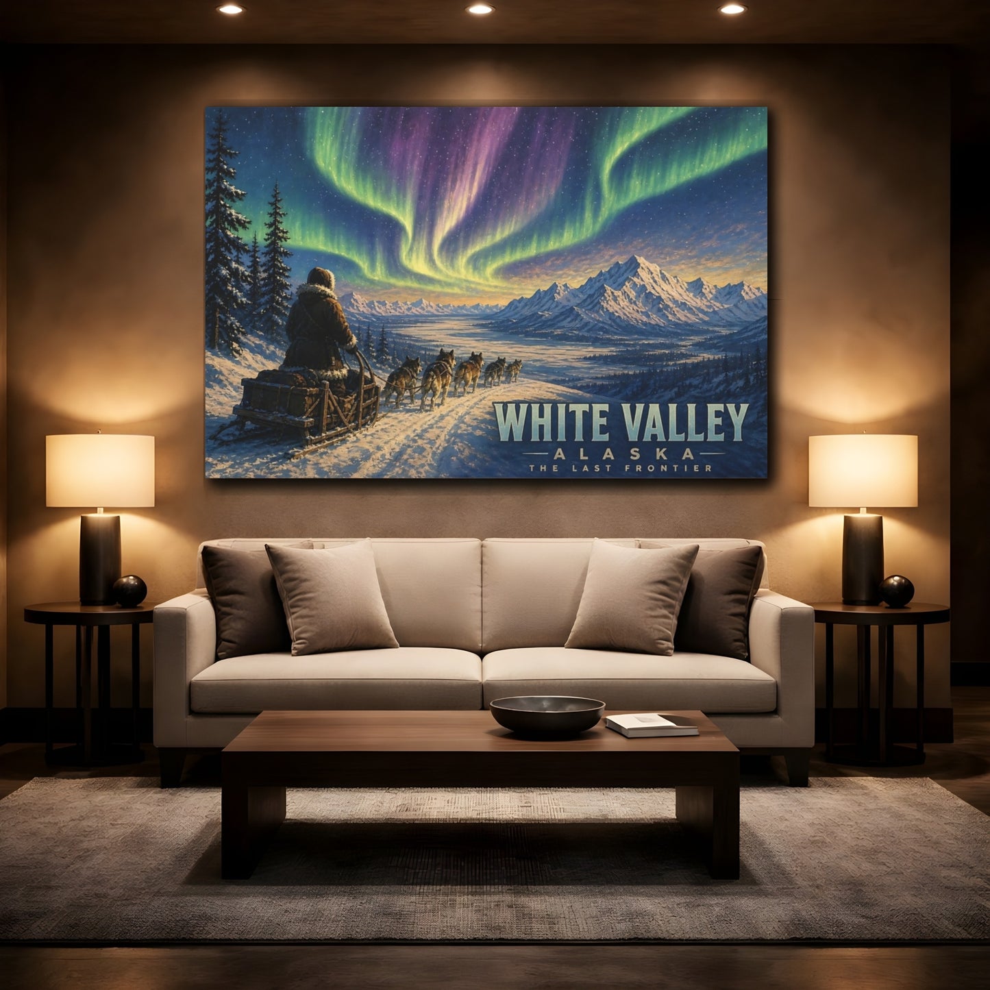 Mockup 2. Nature Aurora Borealis Aurora Snow Scene shown as stretched canvas wall art