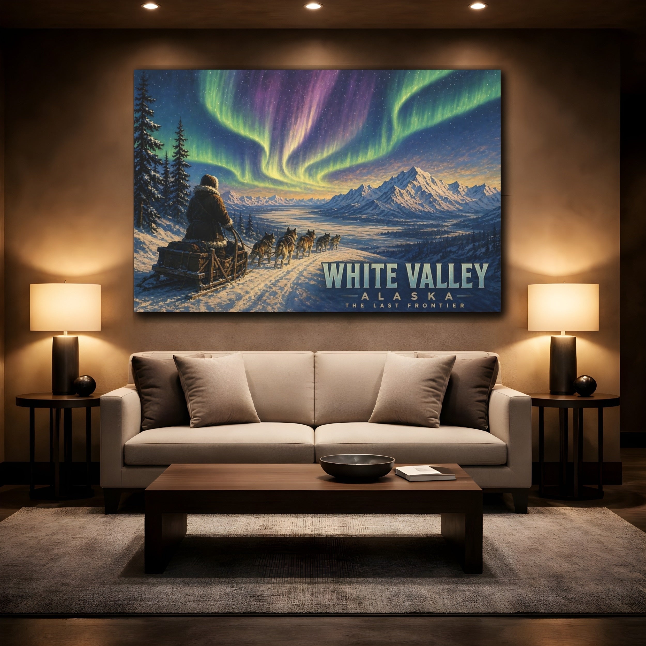 Mockup 2. Nature Aurora Borealis Aurora Snow Scene shown as stretched canvas wall art