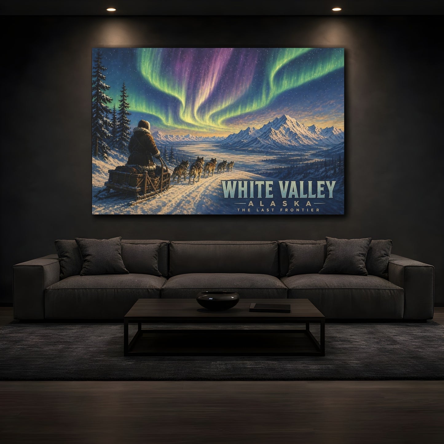 Mockup 3. Nature Aurora Borealis Aurora Snow Scene shown as stretched canvas wall art
