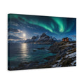 Side Mockup 4. Nature Aurora Borealis Green And Blue Landscape shown as stretched canvas wall art