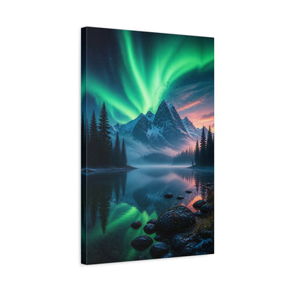 Side Mockup 3. Nature Aurora Borealis Green Aurora Landscape shown as stretched canvas wall art