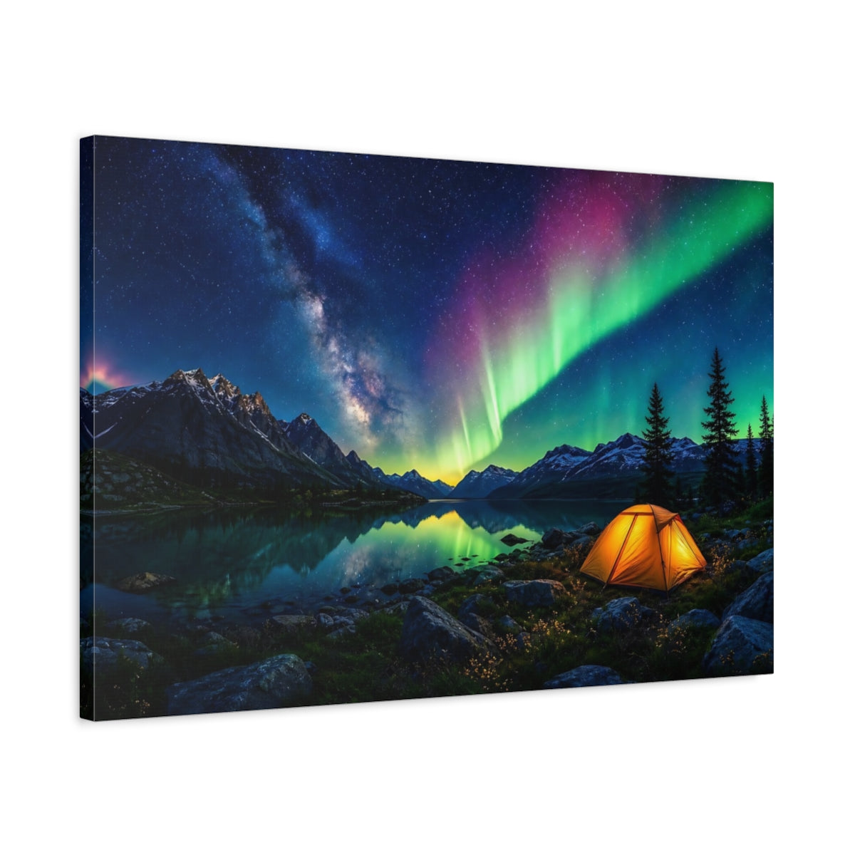 Side Mockup 2. Nature Aurora Borealis Aurora Night Sky shown as stretched canvas wall art