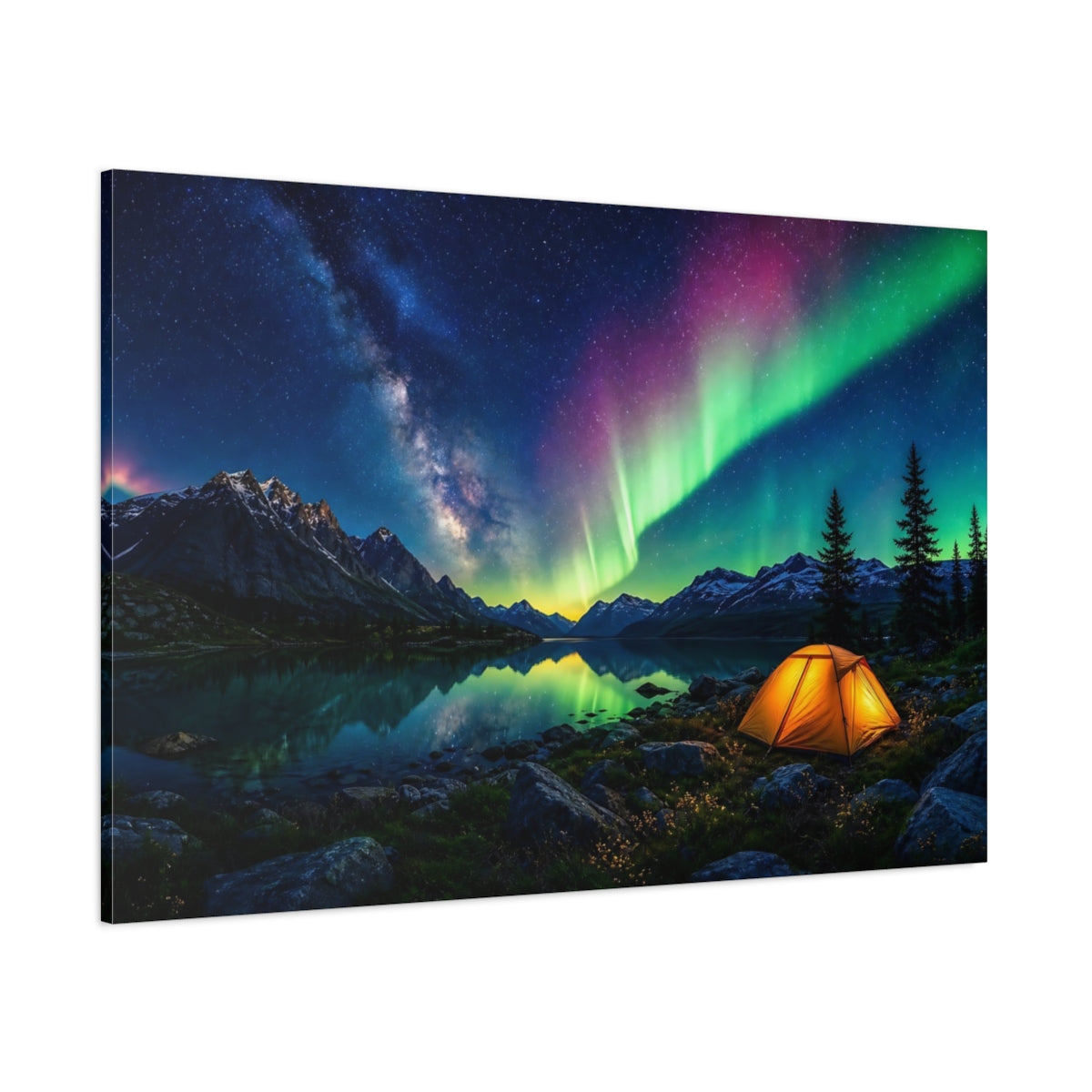 Side Mockup 1. Nature Aurora Borealis Aurora Night Sky shown as stretched canvas wall art