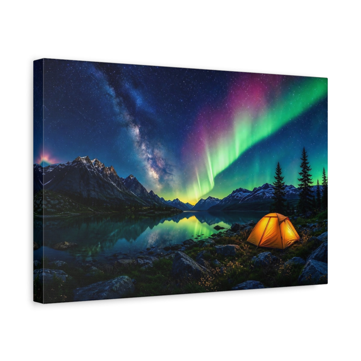Side Mockup 4. Nature Aurora Borealis Aurora Night Sky shown as stretched canvas wall art