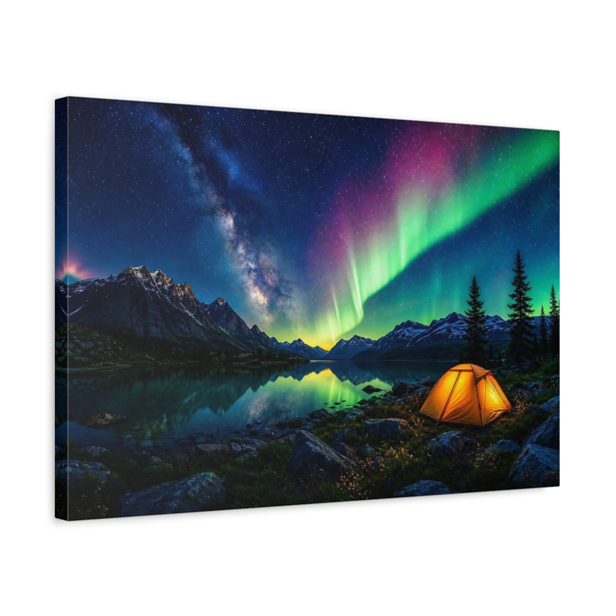 Side Mockup 3. Nature Aurora Borealis Aurora Night Sky shown as stretched canvas wall art