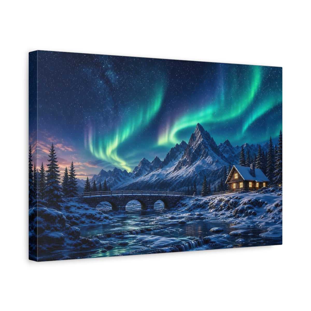 Side Mockup 4. Nature Aurora Borealis Aurora Borealis Winter shown as stretched canvas wall art