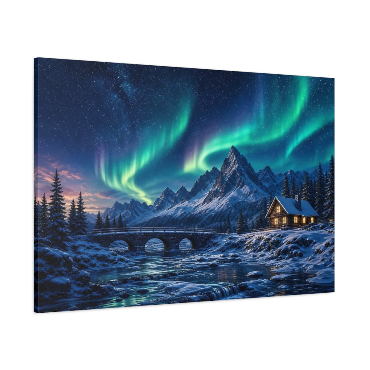 Side Mockup 1. Nature Aurora Borealis Aurora Borealis Winter shown as stretched canvas wall art