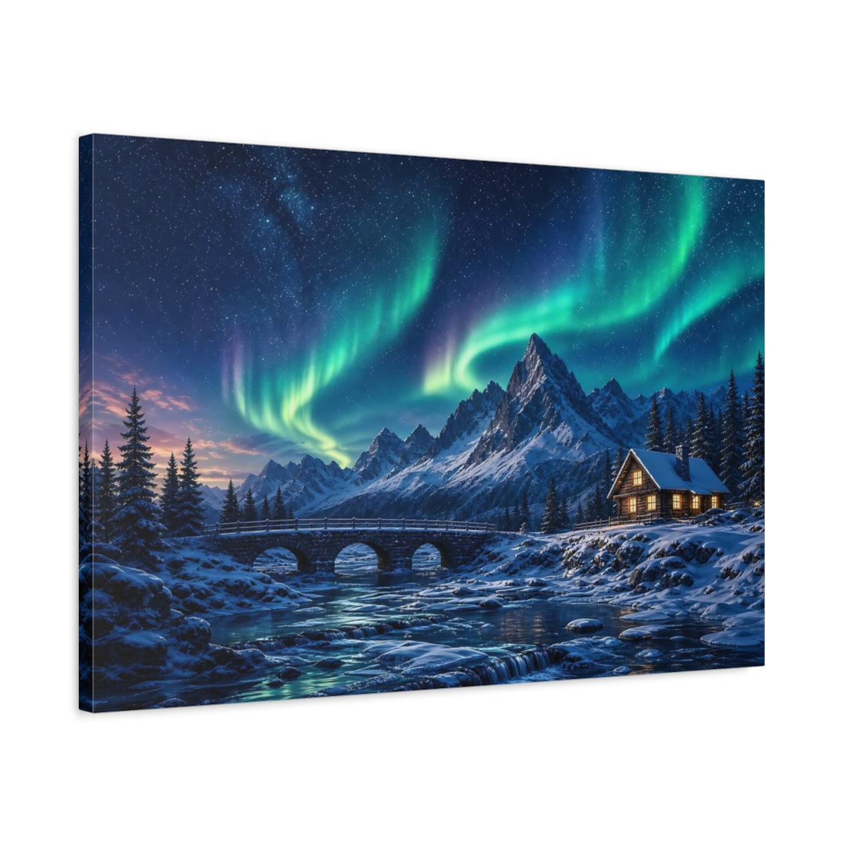 Side Mockup 2. Nature Aurora Borealis Aurora Borealis Winter shown as stretched canvas wall art