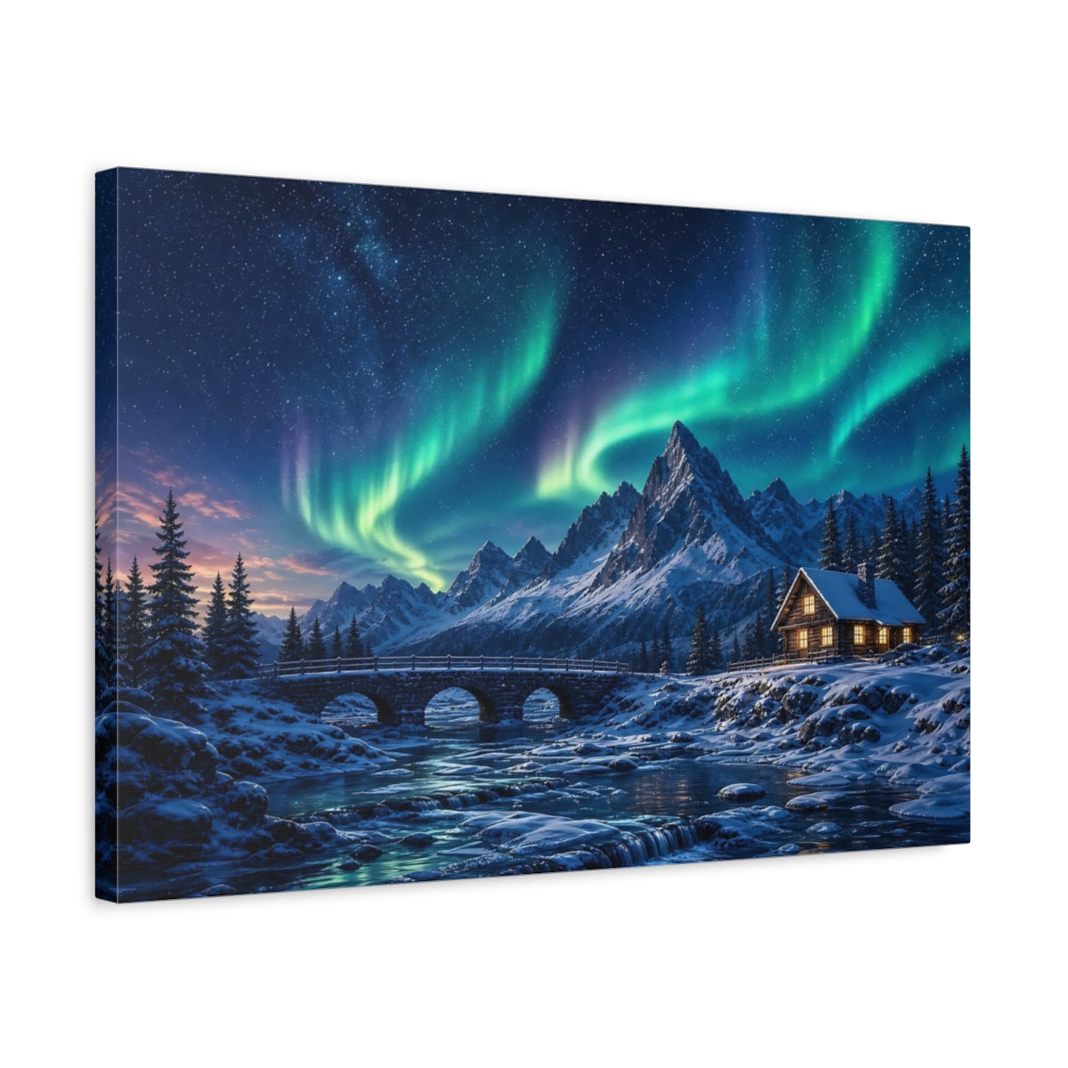 Side Mockup 3. Nature Aurora Borealis Aurora Borealis Winter shown as stretched canvas wall art
