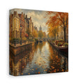 Side Mockup 2. Nature Autumn Canal Autumn Cityscape shown as stretched canvas wall art