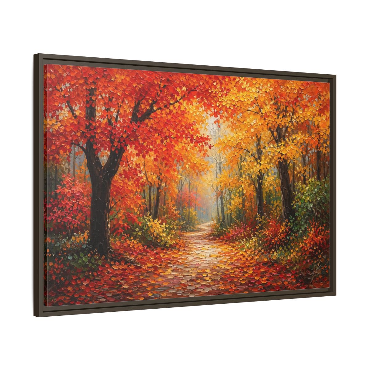 Main Mockup. Nature Autumn Forest Autumn Forest Path shown as stretched canvas wall art