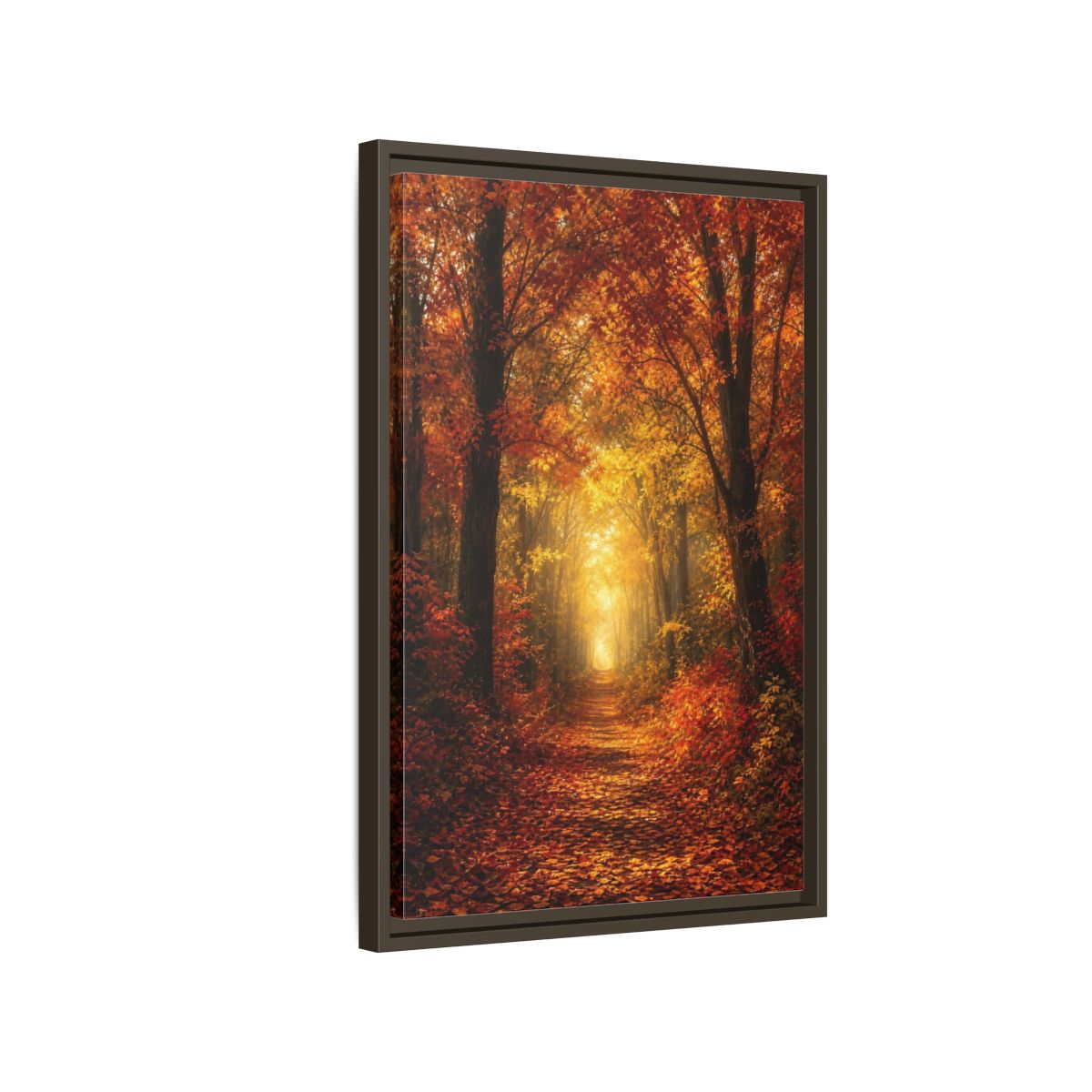 Side Mockup 2. Nature Autumn Forest Orange Yellow Forest shown as stretched canvas wall art