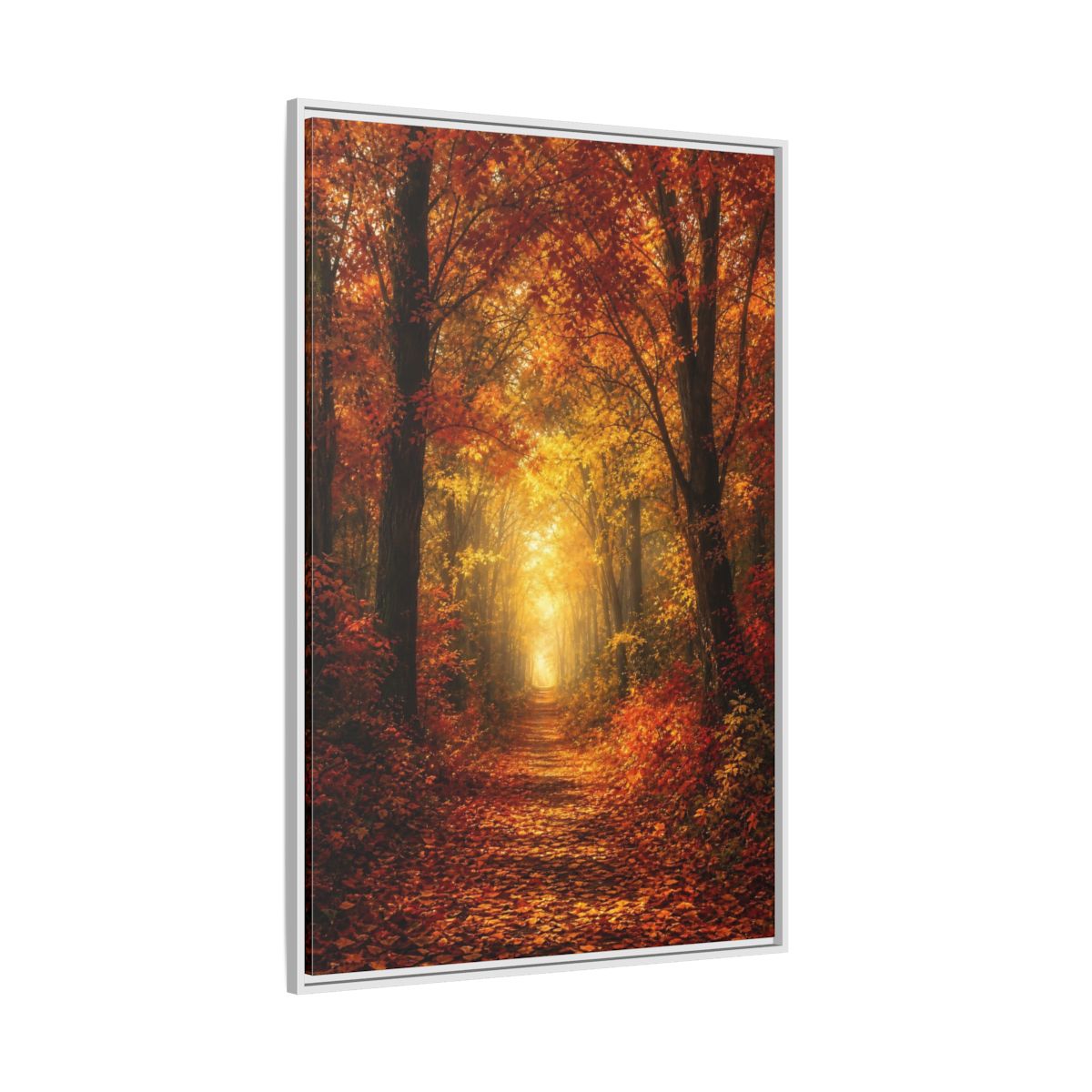 Side Mockup 7. Nature Autumn Forest Orange Yellow Forest shown as stretched canvas wall art