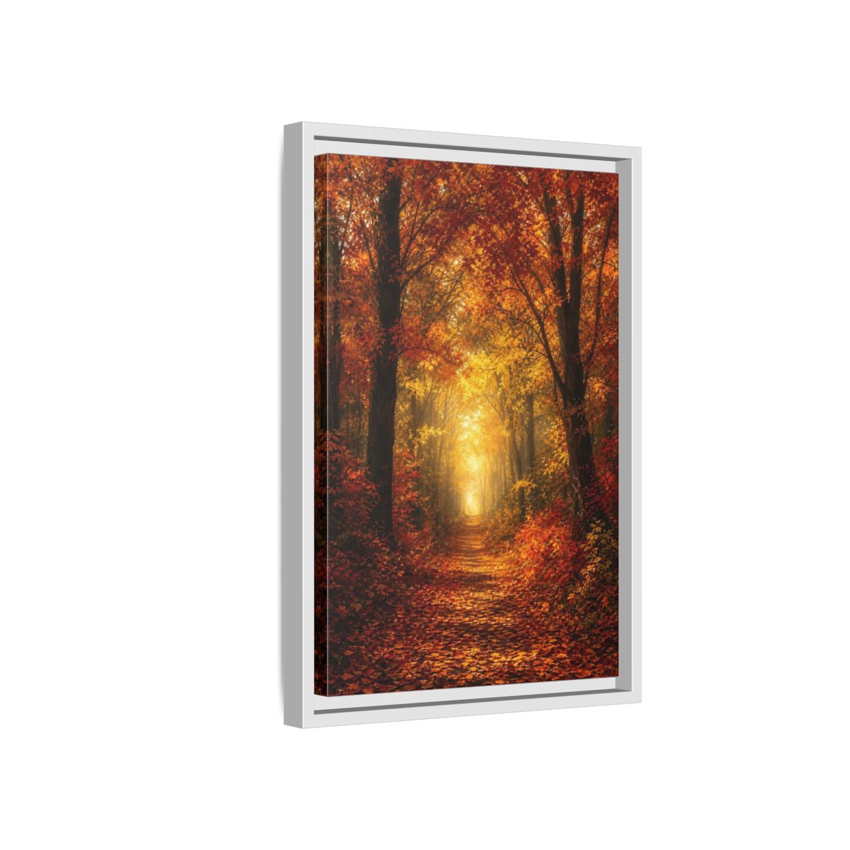 Side Mockup 4. Nature Autumn Forest Orange Yellow Forest shown as stretched canvas wall art