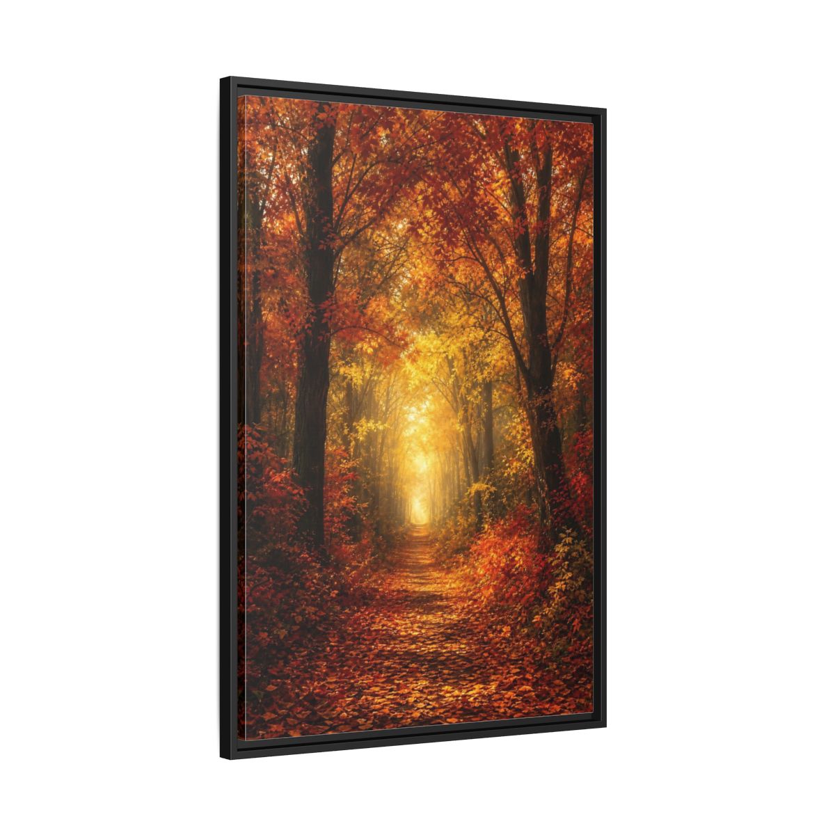 Side Mockup 13. Nature Autumn Forest Orange Yellow Forest shown as stretched canvas wall art