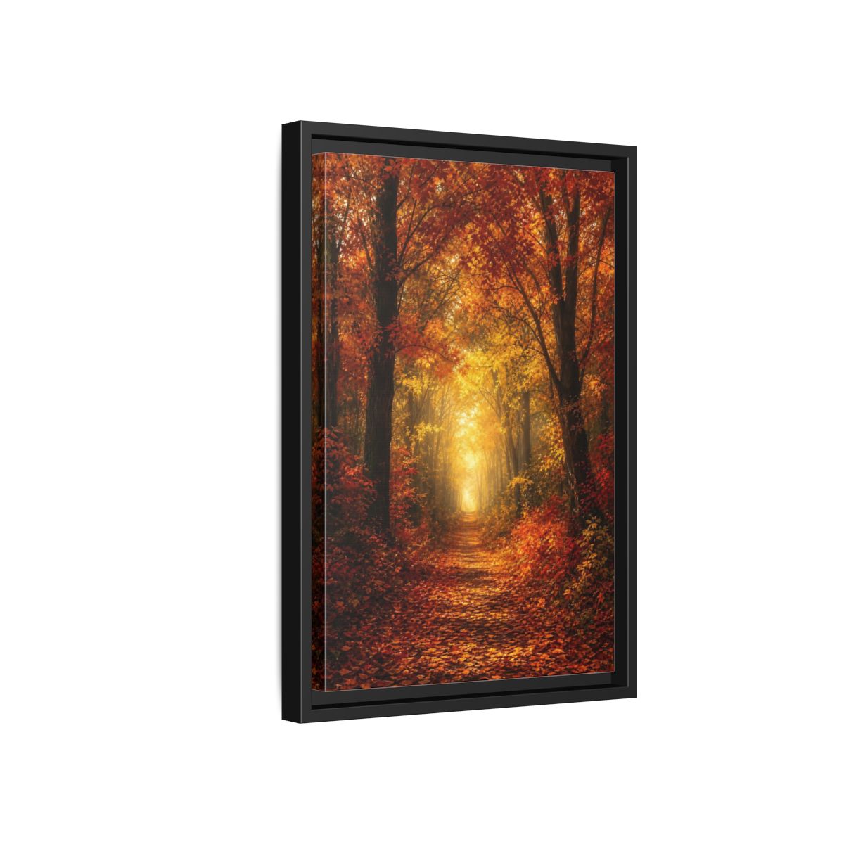 Side Mockup 6. Nature Autumn Forest Orange Yellow Forest shown as stretched canvas wall art