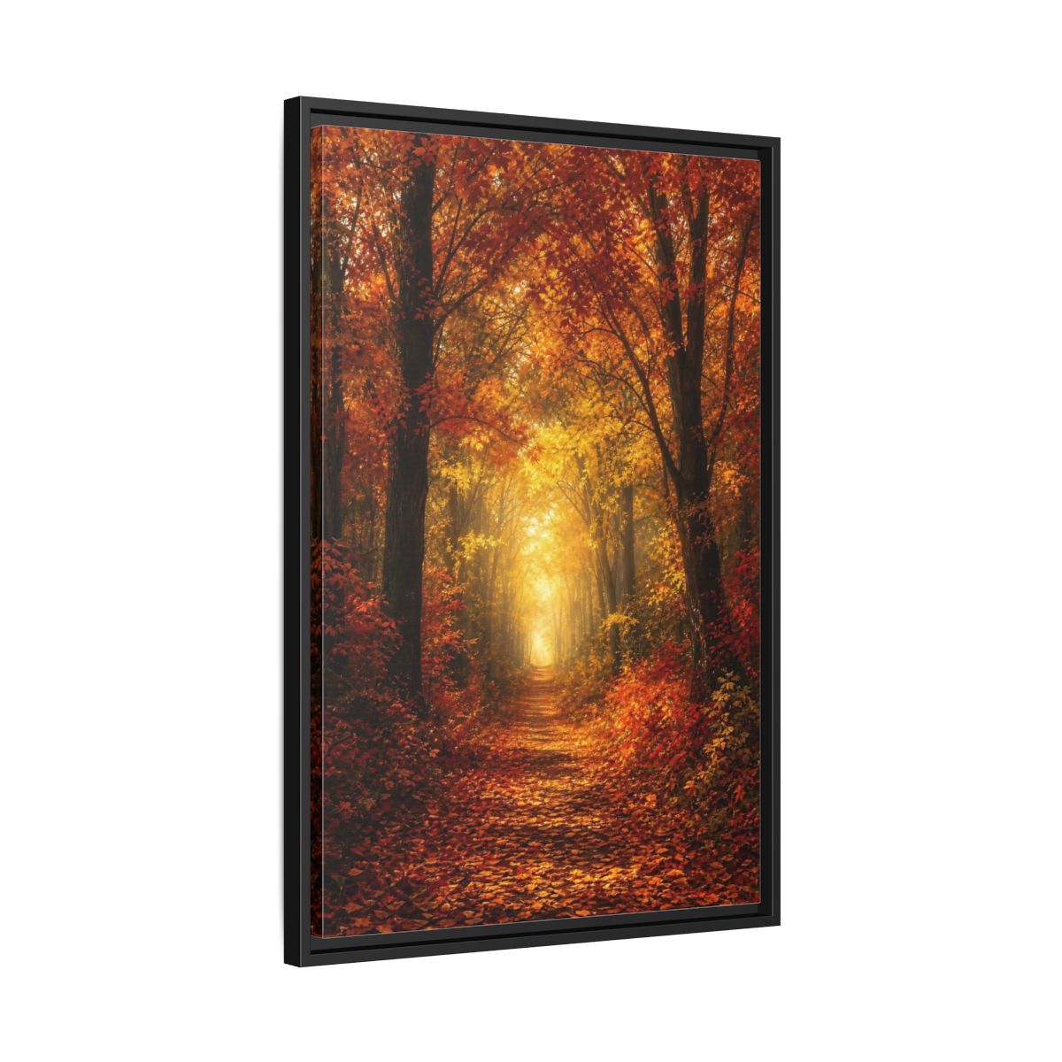 Side Mockup 14. Nature Autumn Forest Orange Yellow Forest shown as stretched canvas wall art