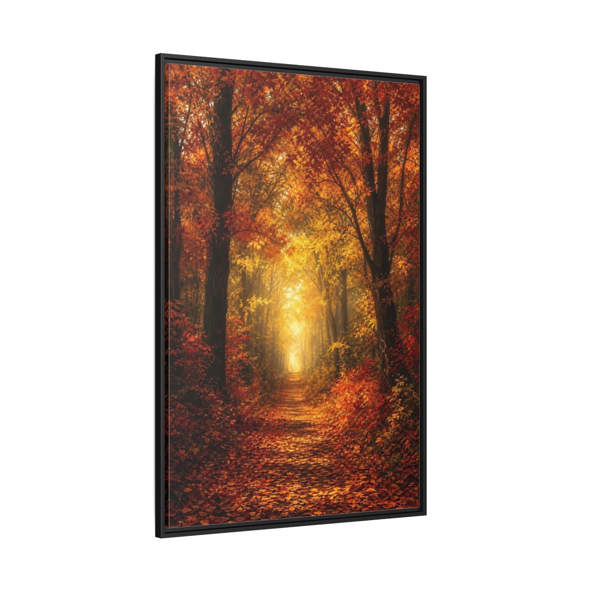 Side Mockup 12. Nature Autumn Forest Orange Yellow Forest shown as stretched canvas wall art