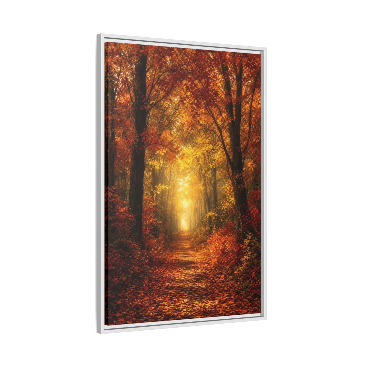 Side Mockup 9. Nature Autumn Forest Orange Yellow Forest shown as stretched canvas wall art