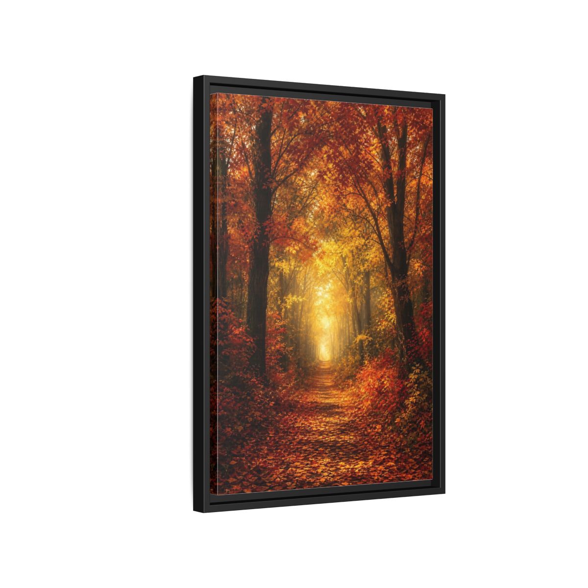 Side Mockup 3. Nature Autumn Forest Orange Yellow Forest shown as stretched canvas wall art