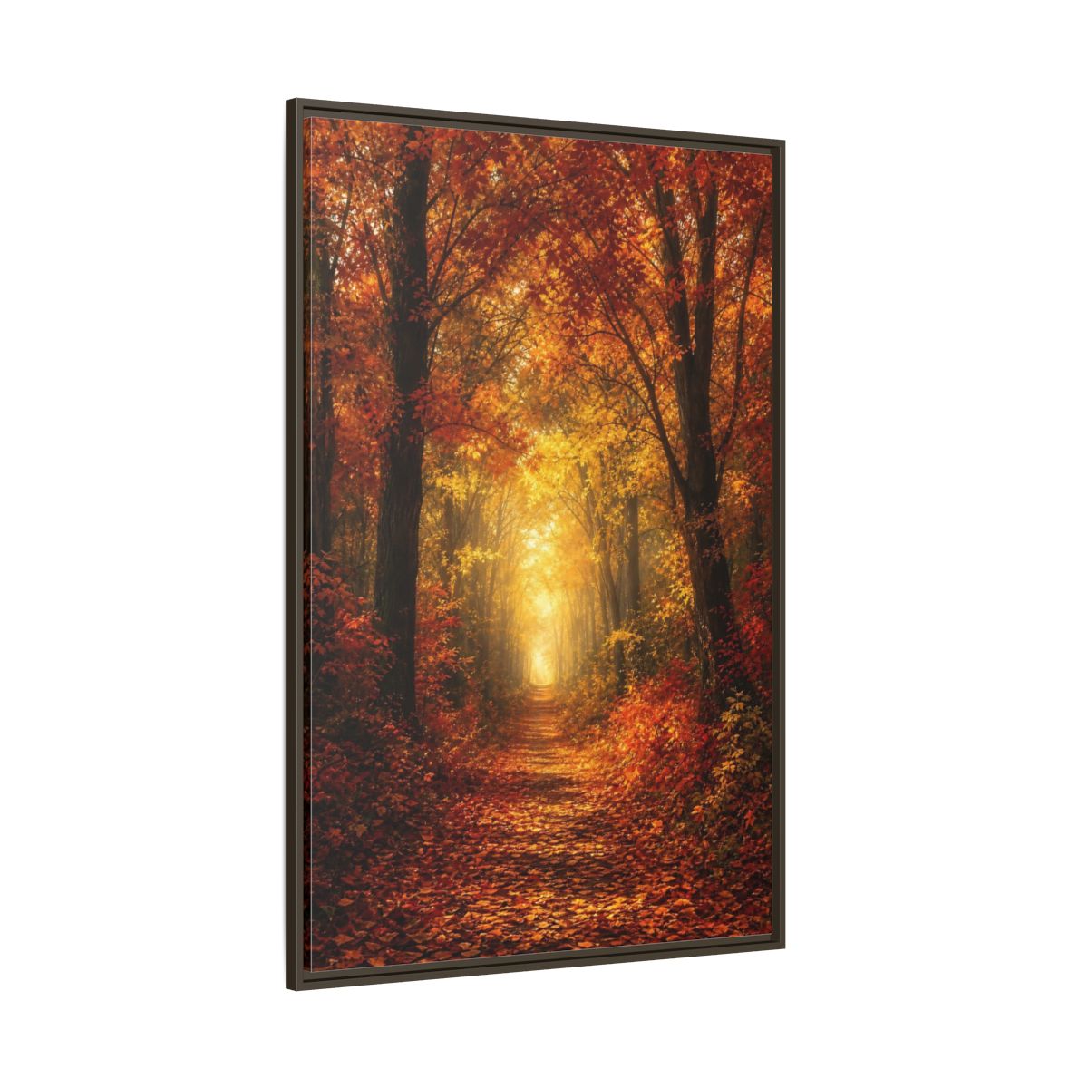 Side Mockup 8. Nature Autumn Forest Orange Yellow Forest shown as stretched canvas wall art