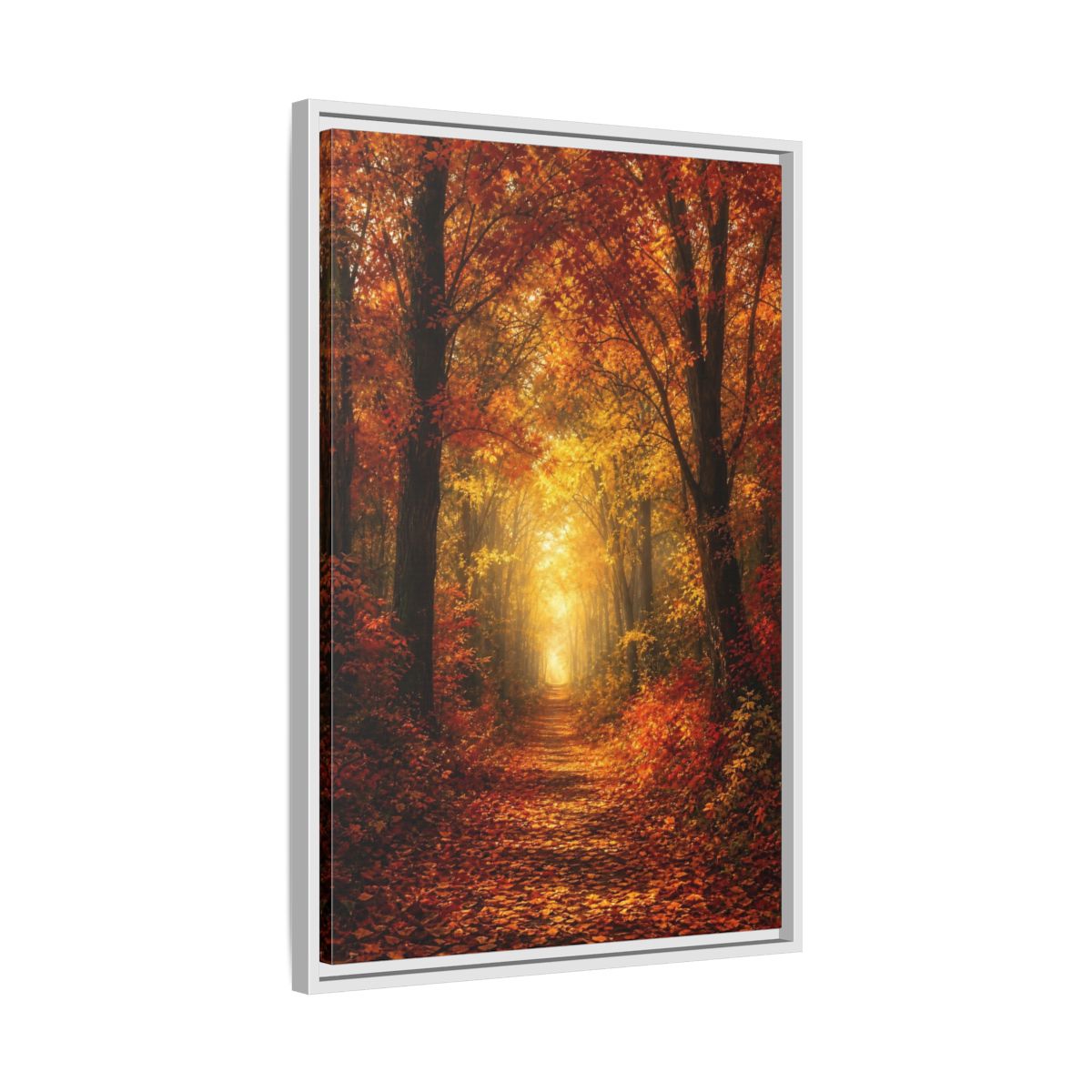 Side Mockup 10. Nature Autumn Forest Orange Yellow Forest shown as stretched canvas wall art
