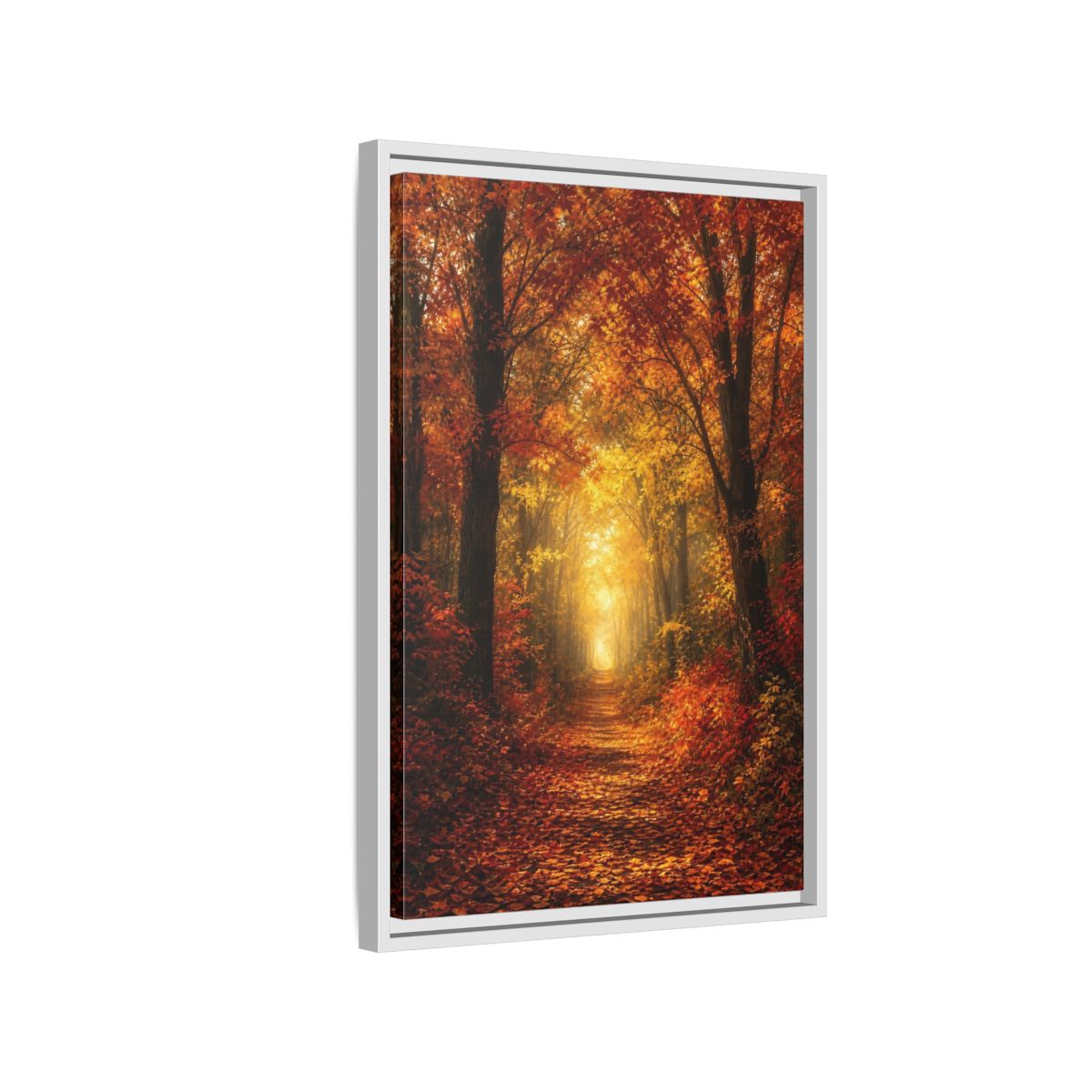 Side Mockup 1. Nature Autumn Forest Orange Yellow Forest shown as stretched canvas wall art