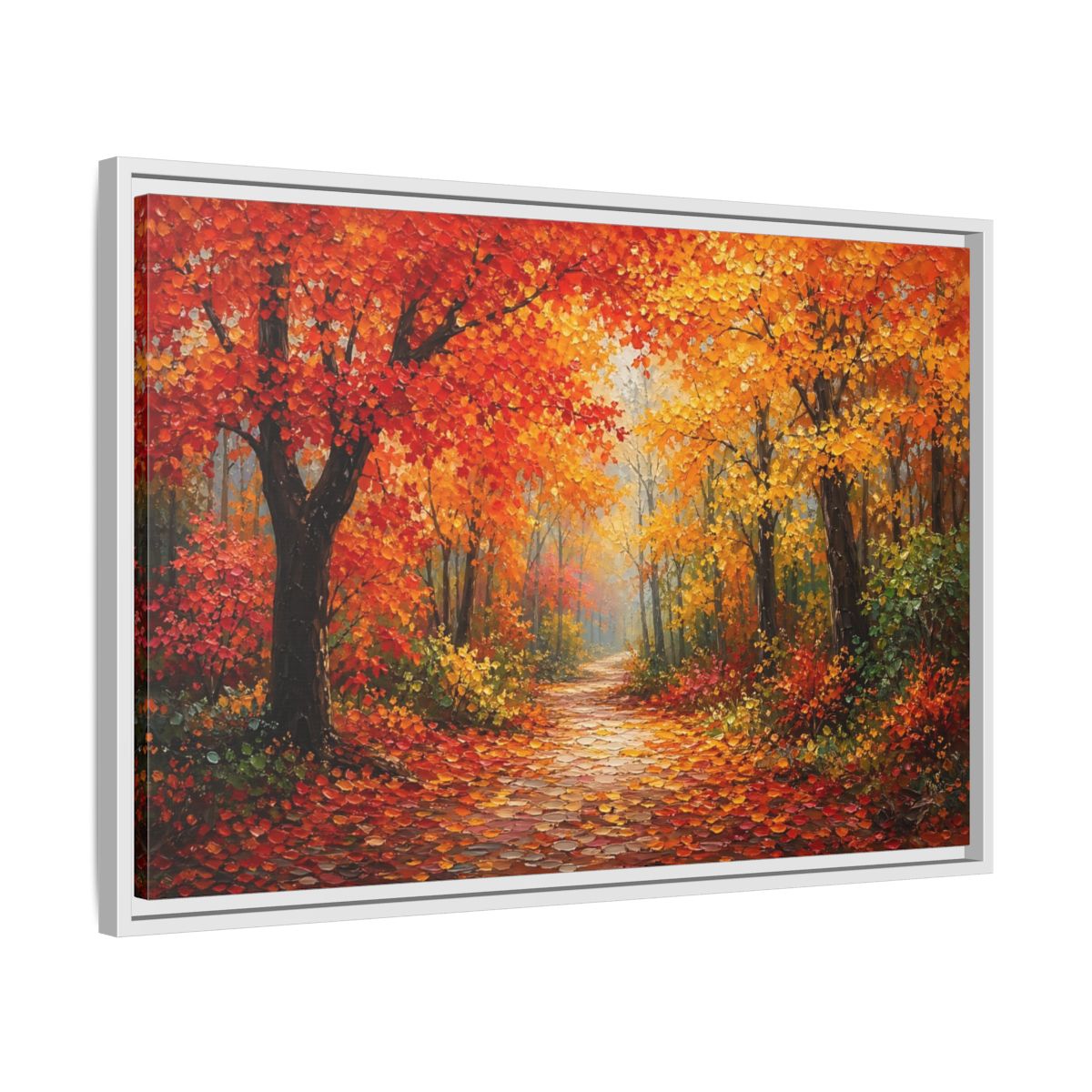 Side Mockup 10. Nature Autumn Forest Autumn Forest Path shown as stretched canvas wall art