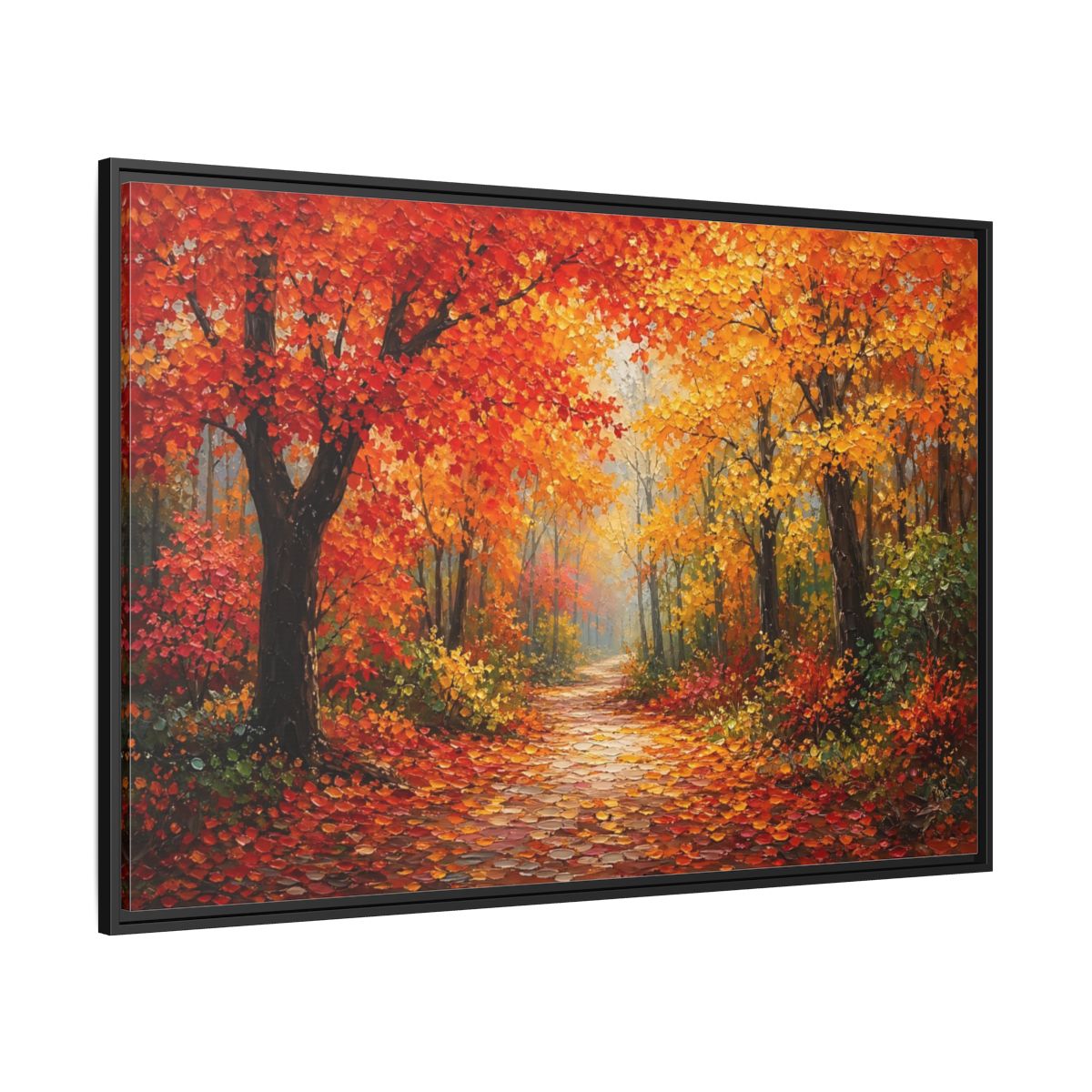 Side Mockup 12. Nature Autumn Forest Autumn Forest Path shown as stretched canvas wall art