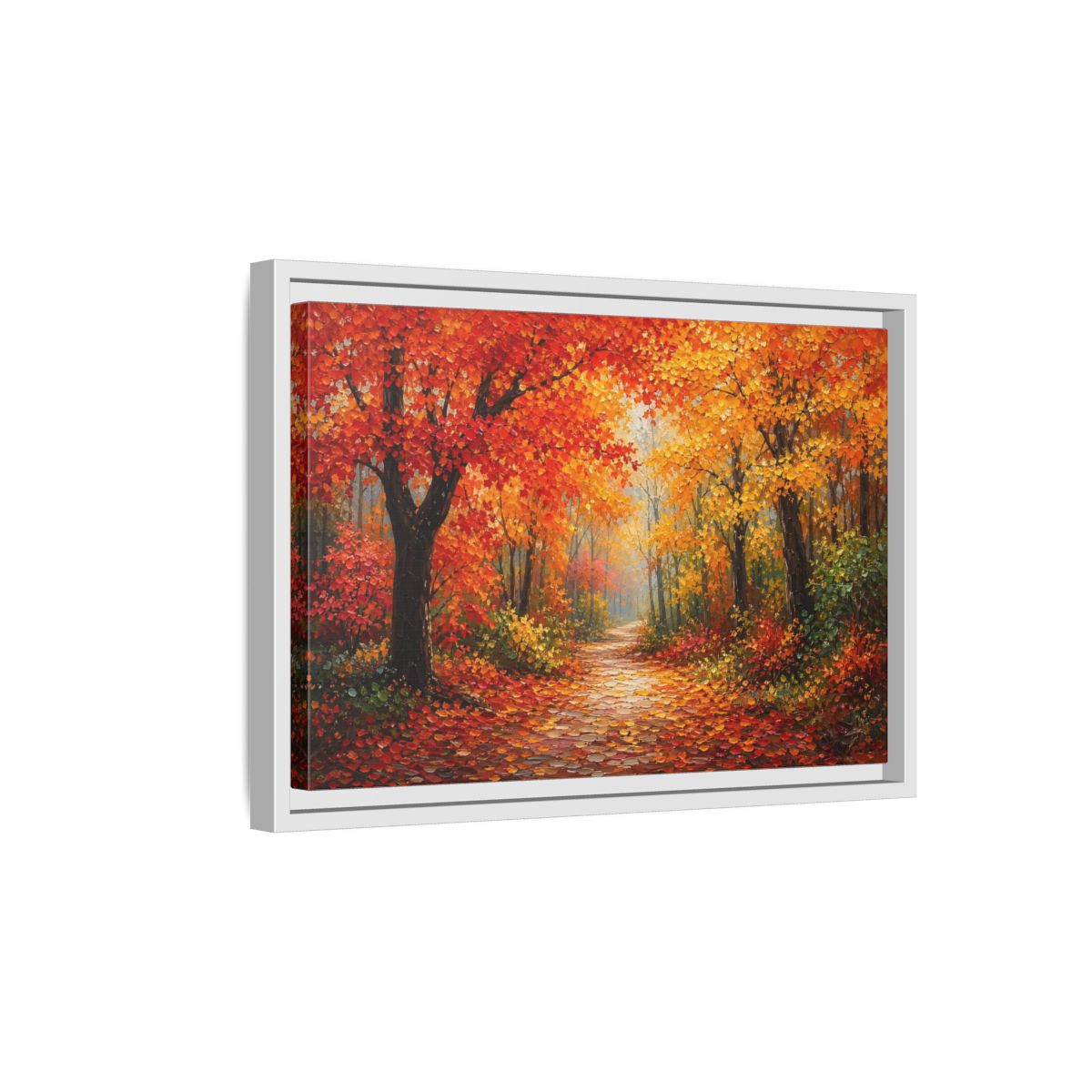 Side Mockup 4. Nature Autumn Forest Autumn Forest Path shown as stretched canvas wall art