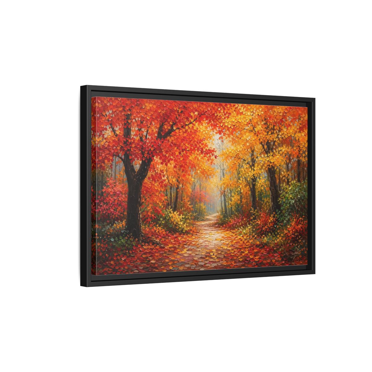 Side Mockup 3. Nature Autumn Forest Autumn Forest Path shown as stretched canvas wall art
