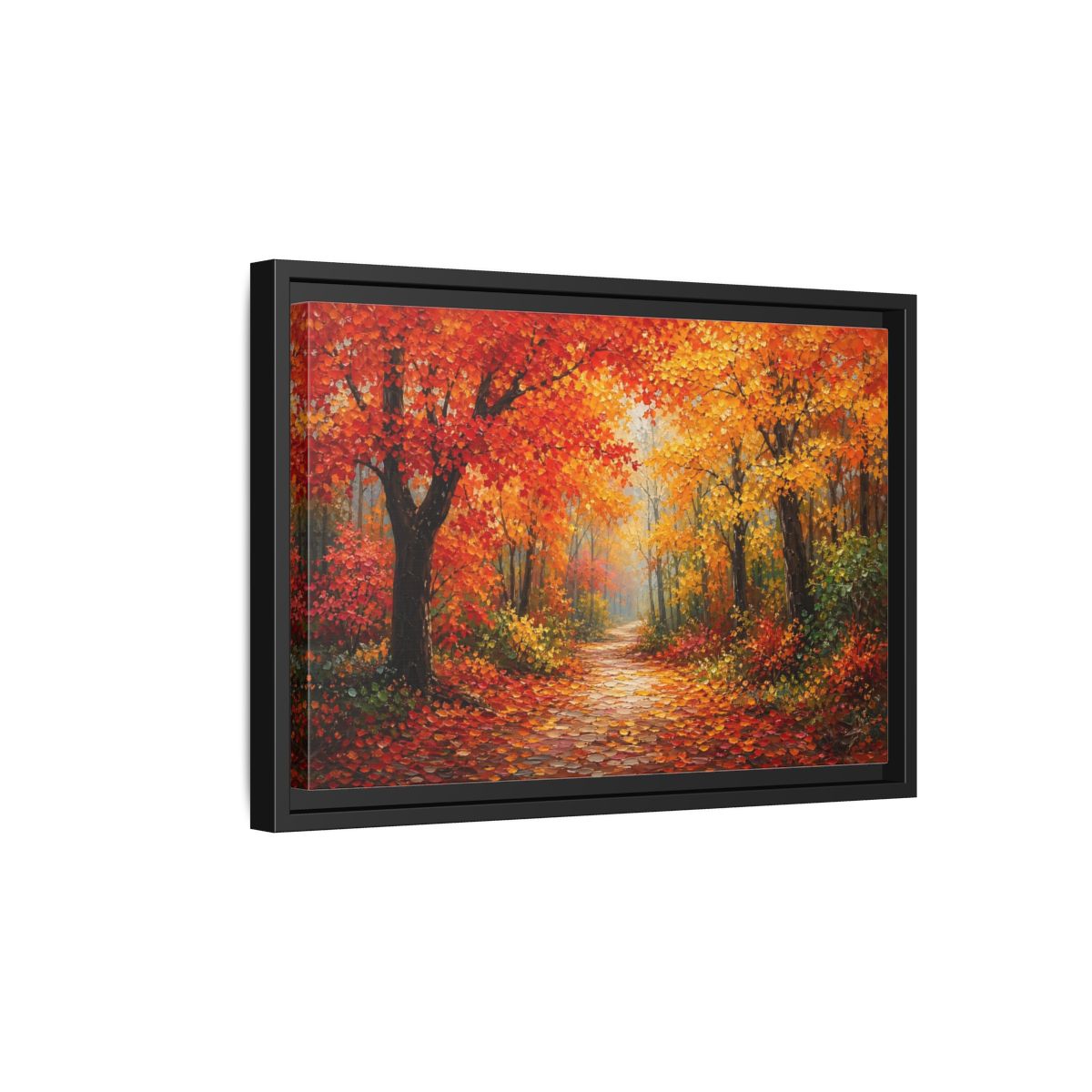 Side Mockup 6. Nature Autumn Forest Autumn Forest Path shown as stretched canvas wall art