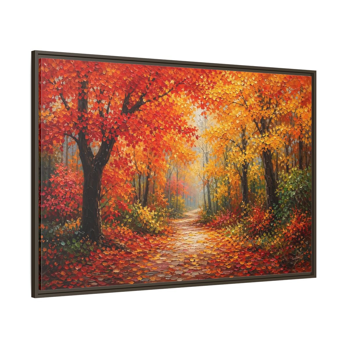 Side Mockup 8. Nature Autumn Forest Autumn Forest Path shown as stretched canvas wall art