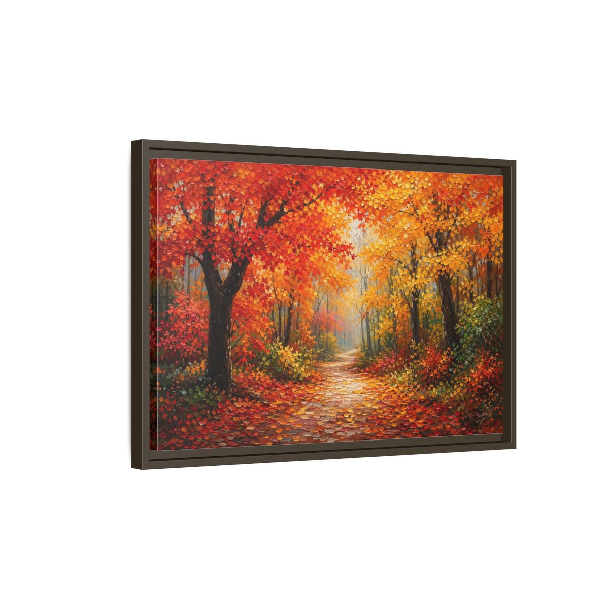 Side Mockup 2. Nature Autumn Forest Autumn Forest Path shown as stretched canvas wall art