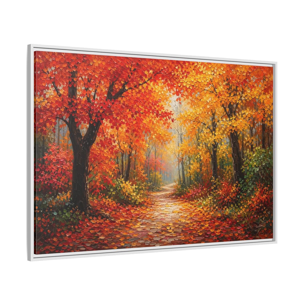 Side Mockup 7. Nature Autumn Forest Autumn Forest Path shown as stretched canvas wall art