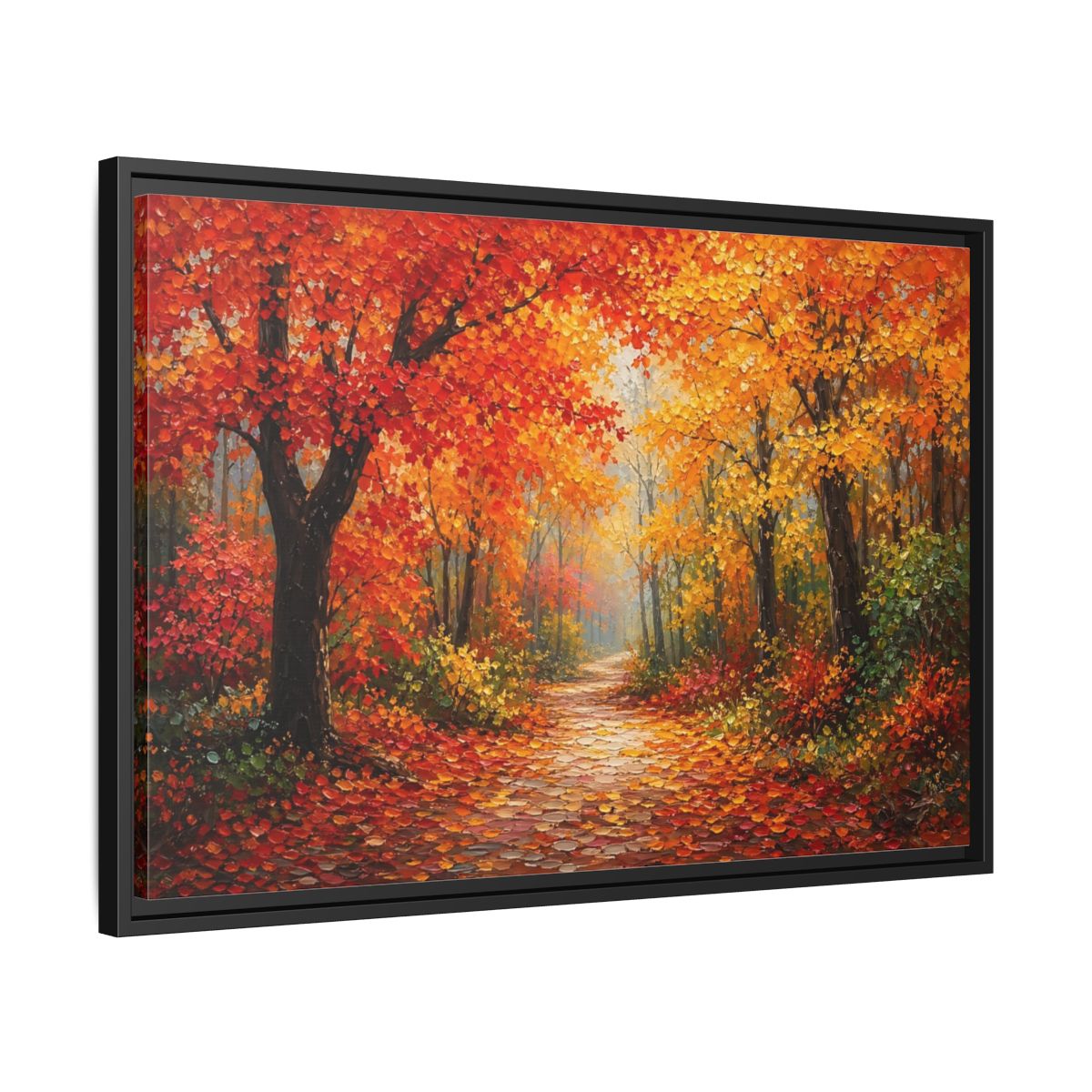 Side Mockup 14. Nature Autumn Forest Autumn Forest Path shown as stretched canvas wall art