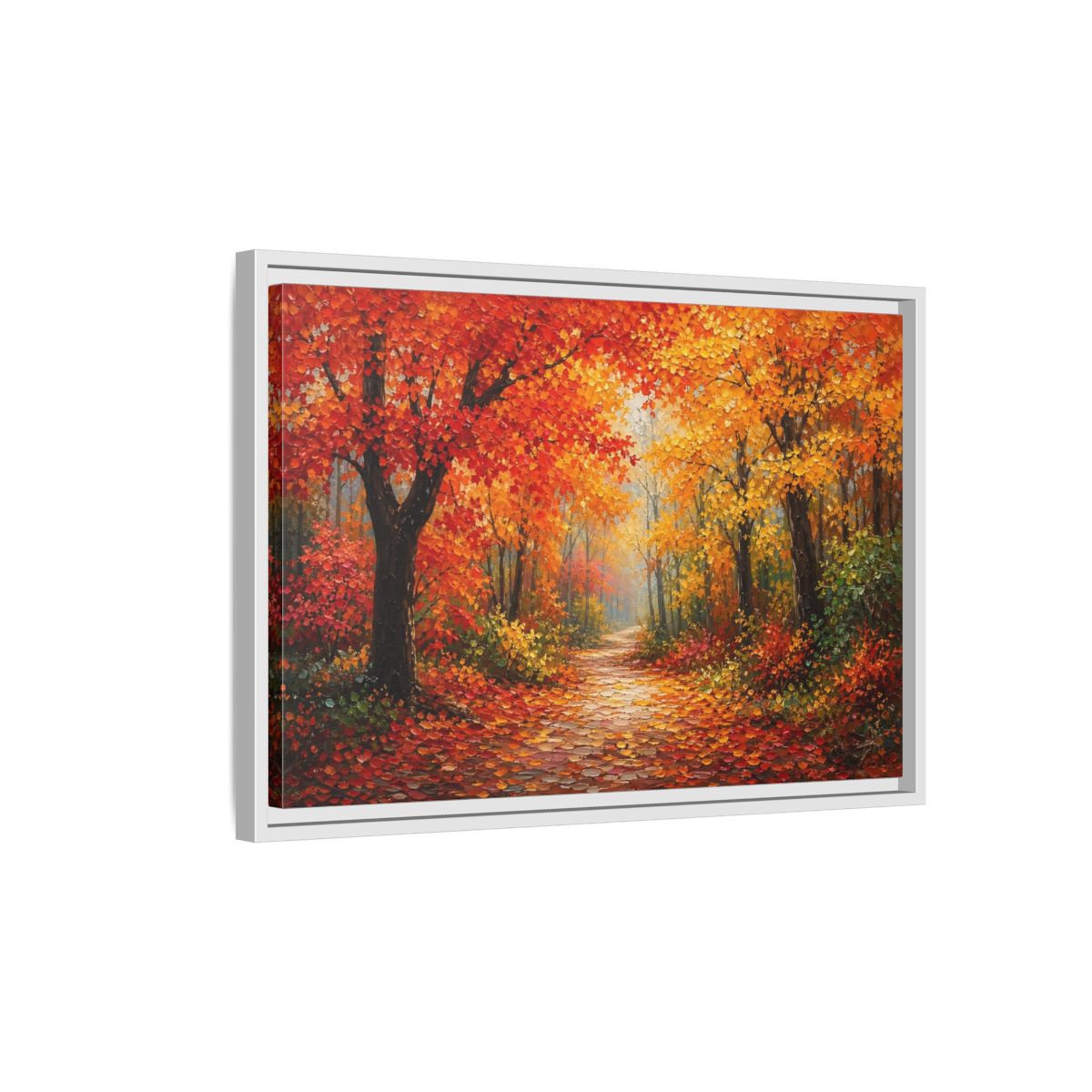 Side Mockup 1. Nature Autumn Forest Autumn Forest Path shown as stretched canvas wall art