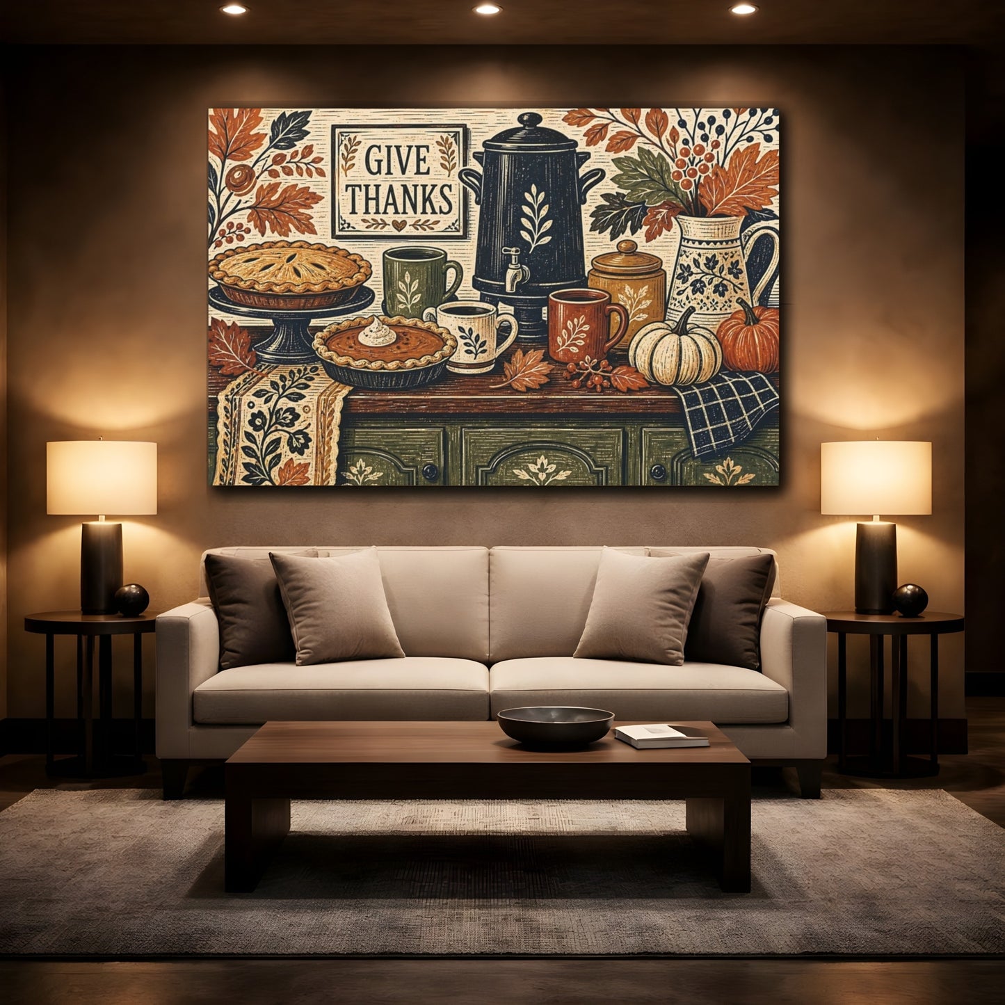 Mockup 3. Nature Autumn Harvest Autumn Thanksgiving shown as stretched canvas wall art
