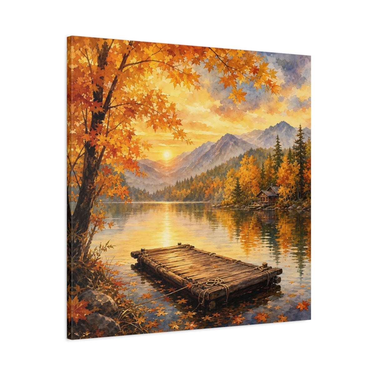 Main Mockup. Nature Autumn Lake Autumn Lake Sunset shown as stretched canvas wall art