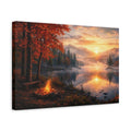 Side Mockup 4. Nature Autumn Lake Orange Sunset Lake shown as stretched canvas wall art