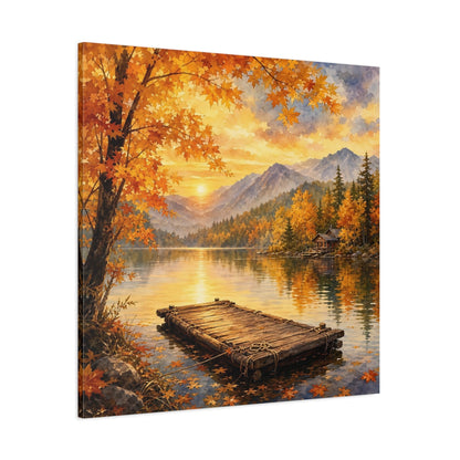 Side Mockup 1. Nature Autumn Lake Autumn Lake Sunset shown as stretched canvas wall art