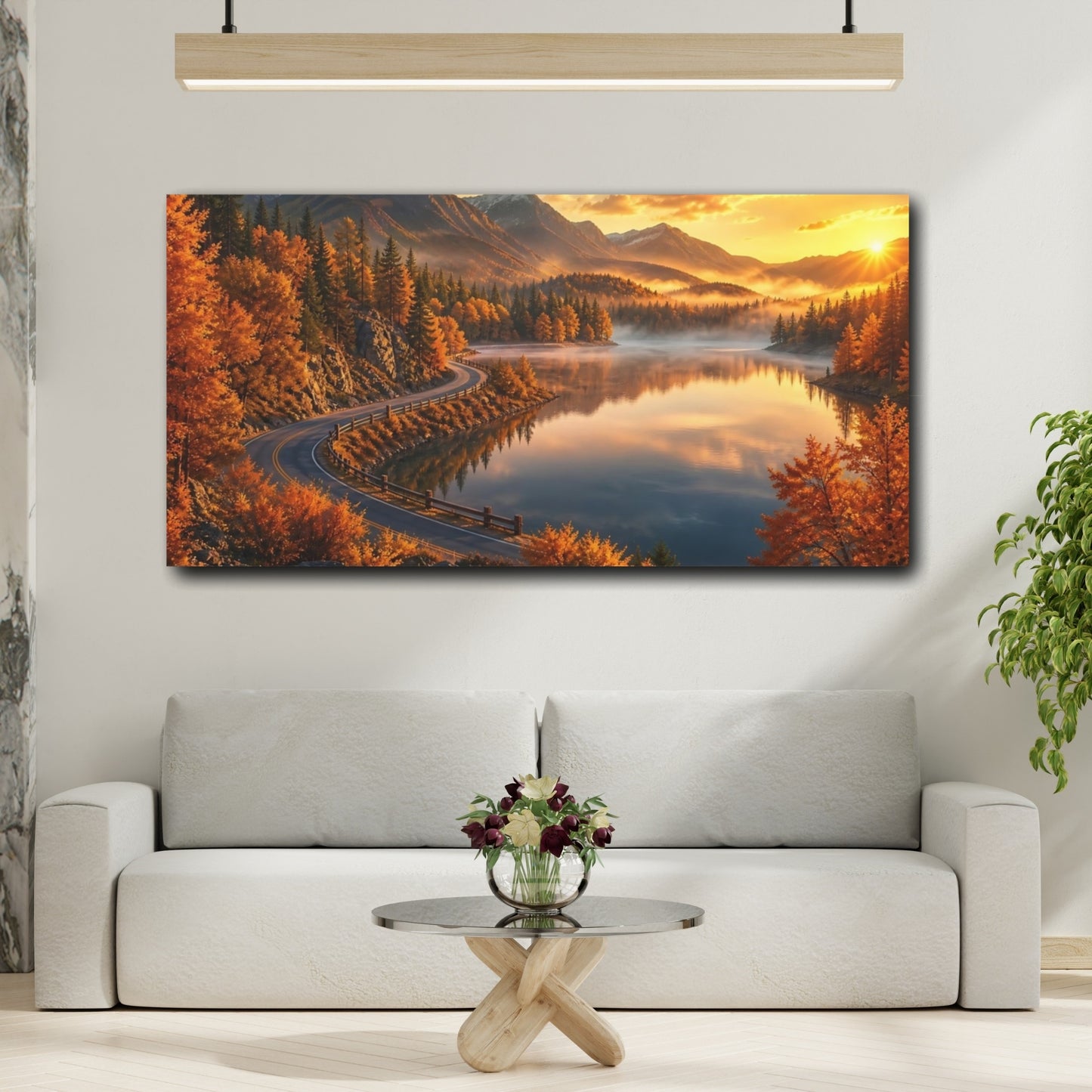 Mockup 2. Nature Autumn Landscape Golden Autumn Lake shown as stretched canvas wall art
