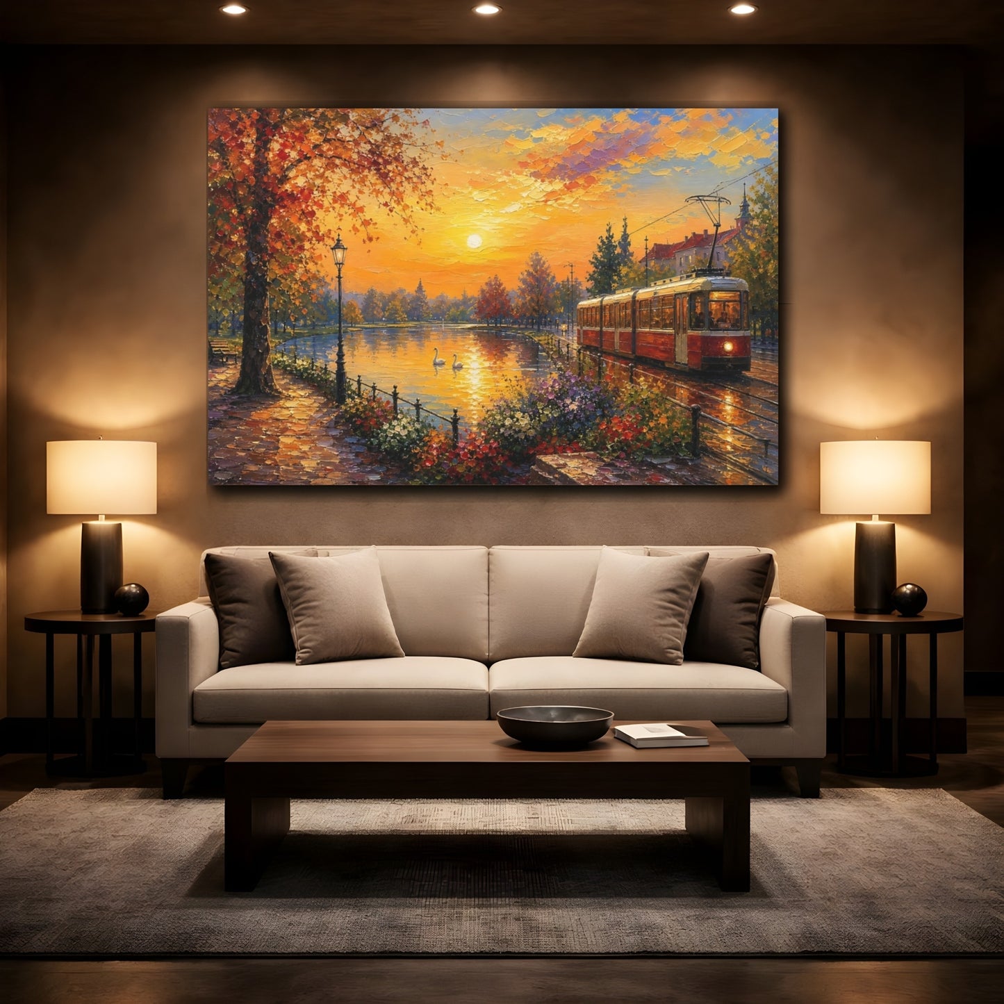 Mockup 2. Nature Autumn Park Autumn Sunset shown as stretched canvas wall art