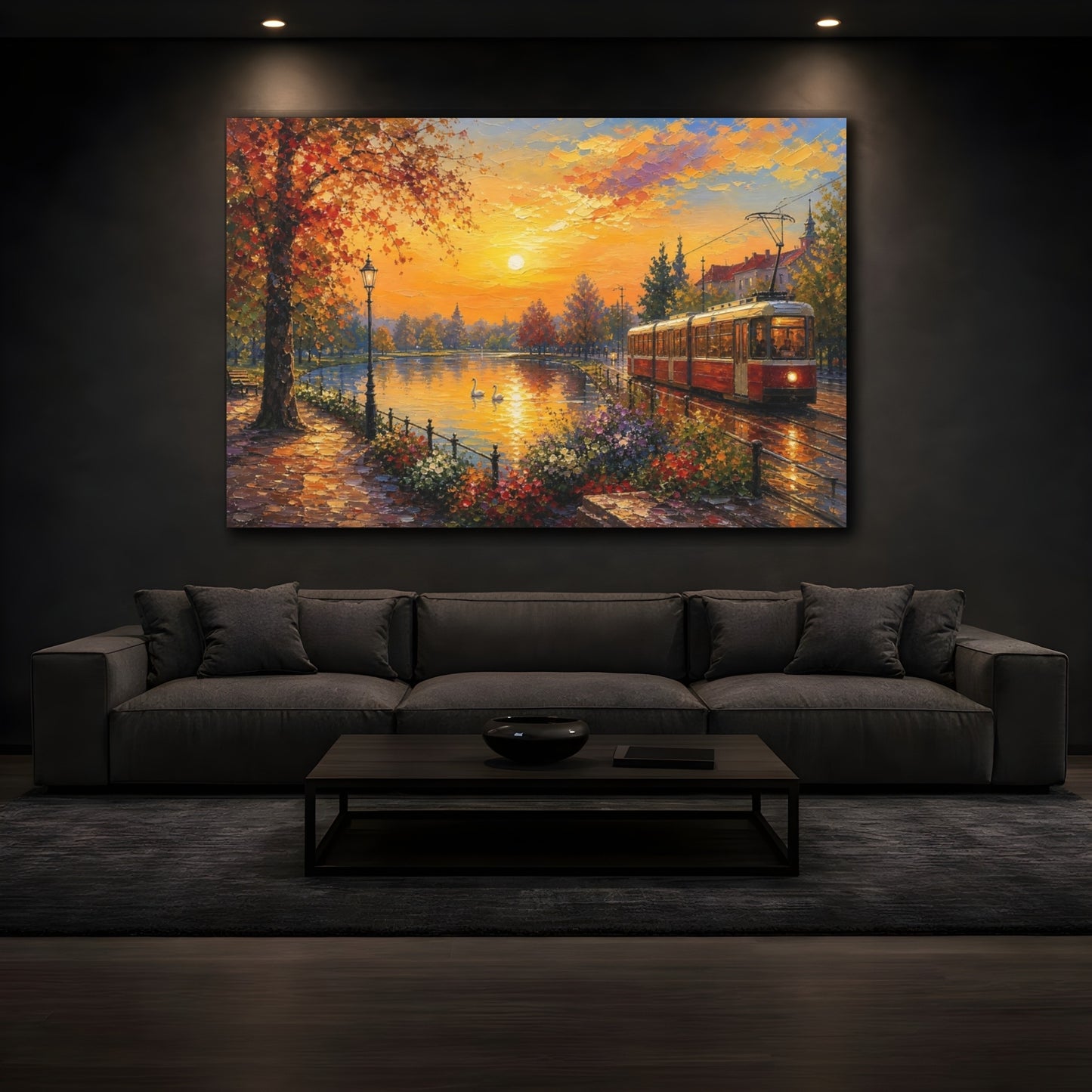 Mockup 3. Nature Autumn Park Autumn Sunset shown as stretched canvas wall art