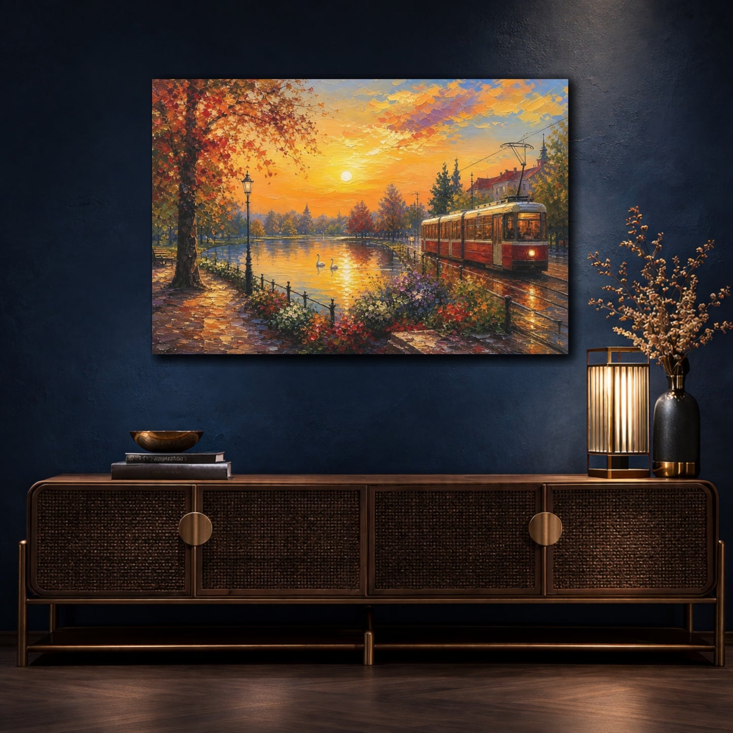 Mockup 4. Nature Autumn Park Autumn Sunset shown as stretched canvas wall art