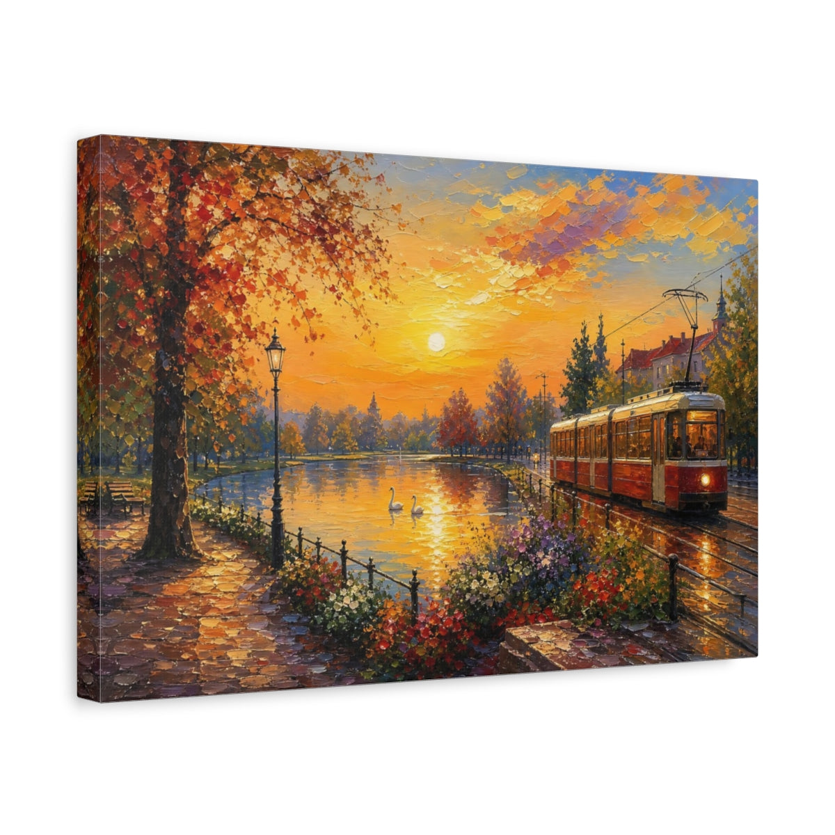 Side Mockup 4. Nature Autumn Park Autumn Sunset shown as stretched canvas wall art