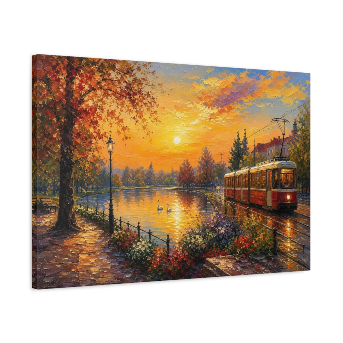 Side Mockup 2. Nature Autumn Park Autumn Sunset shown as stretched canvas wall art