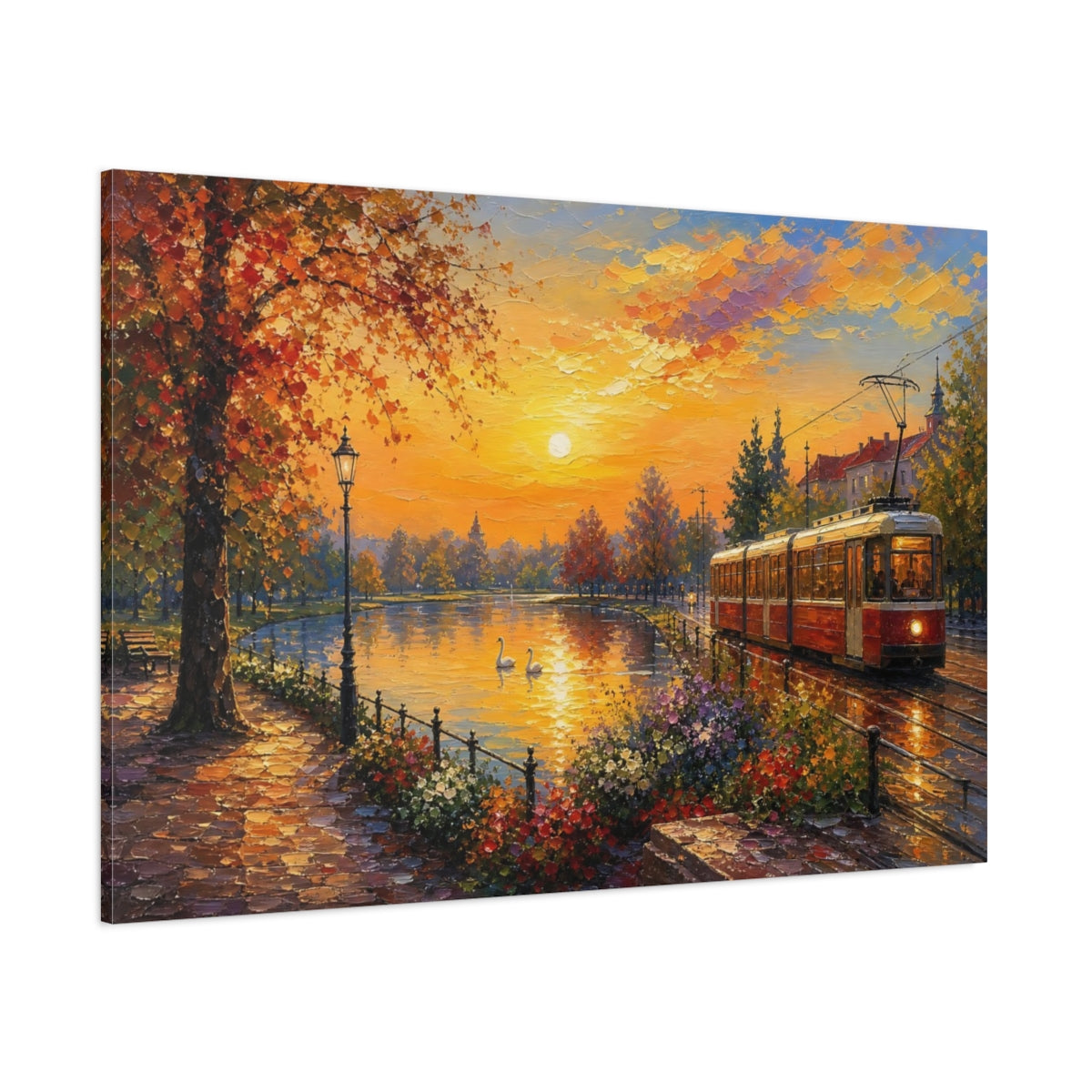 Side Mockup 1. Nature Autumn Park Autumn Sunset shown as stretched canvas wall art